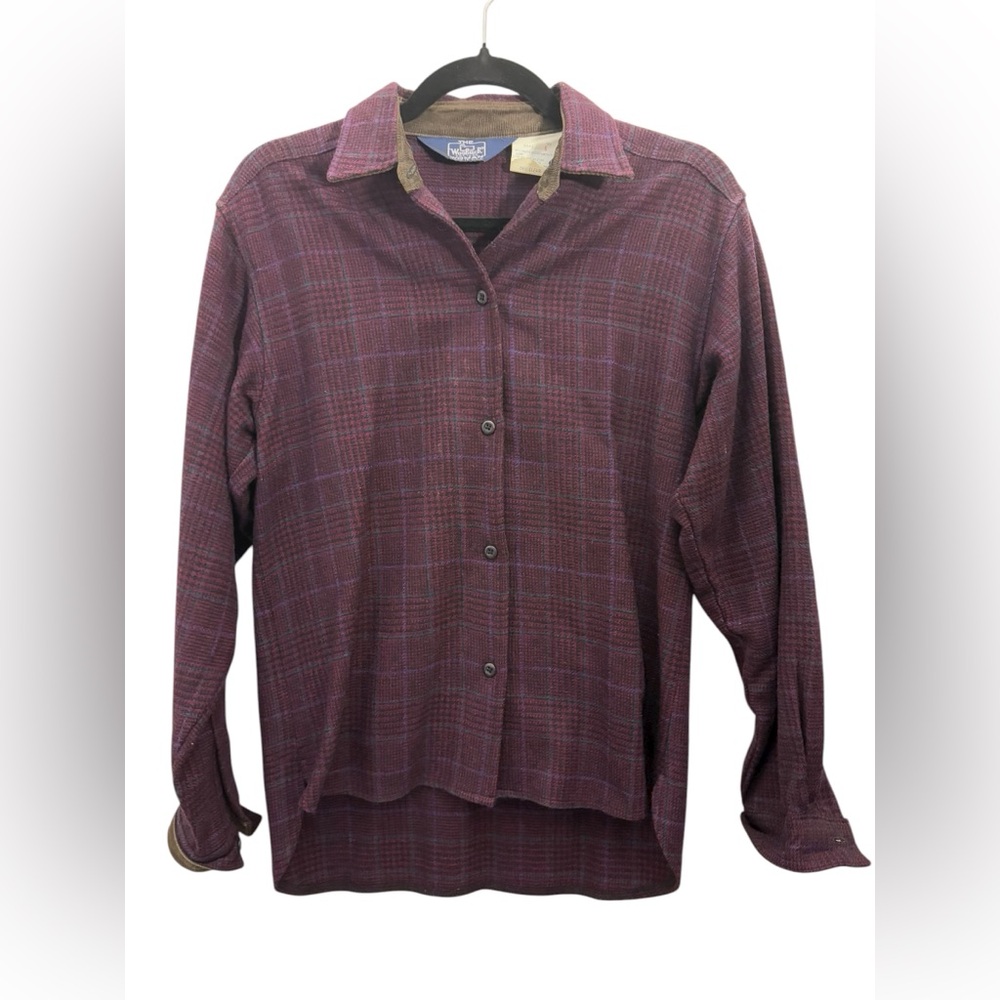 Woolrich Woman's Vintage Plaid Button Down Shirt Elbow Patch